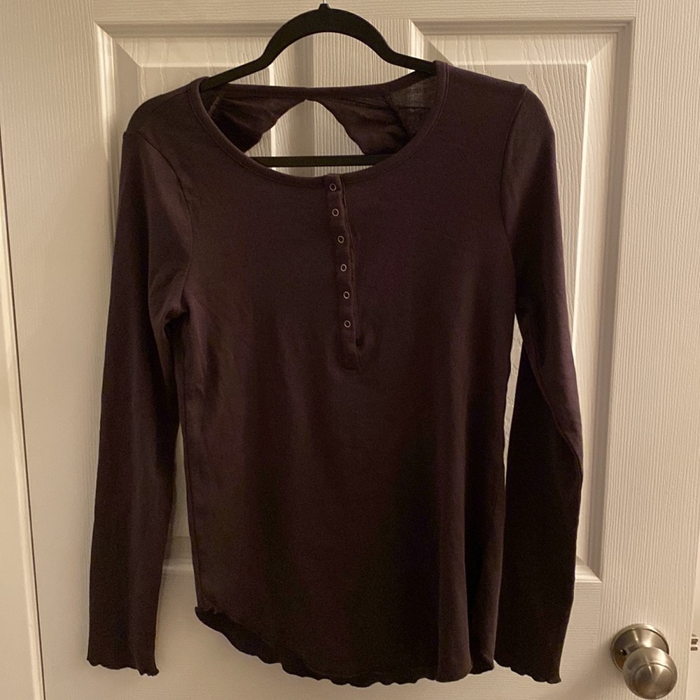 Chaser Long Sleeve Baby Rib Open Back Henley Dark Chocolate